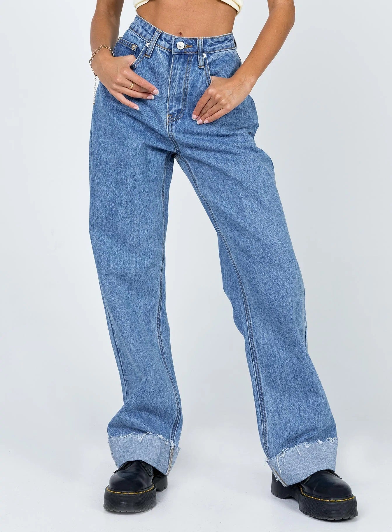 Jeans bouclés amples délavés pantalons en denim décontractés