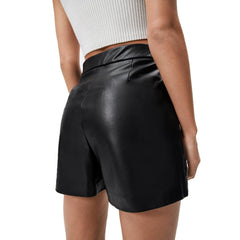 High Waist Faux Leather Pant Belt Pocket Shorts Casual Pants High End