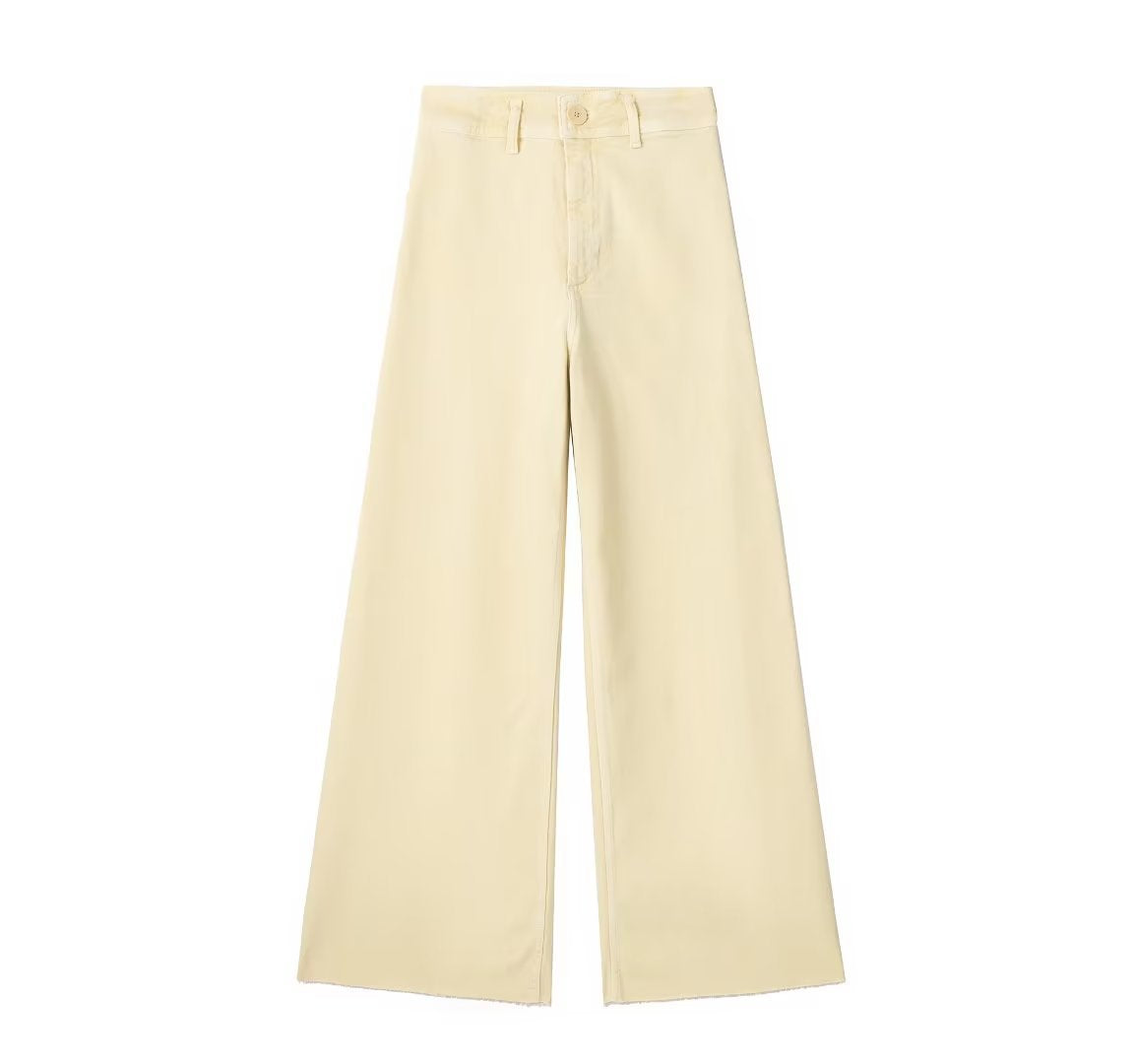High Waist Solid Color Navy Straight Casual Denim Trousers