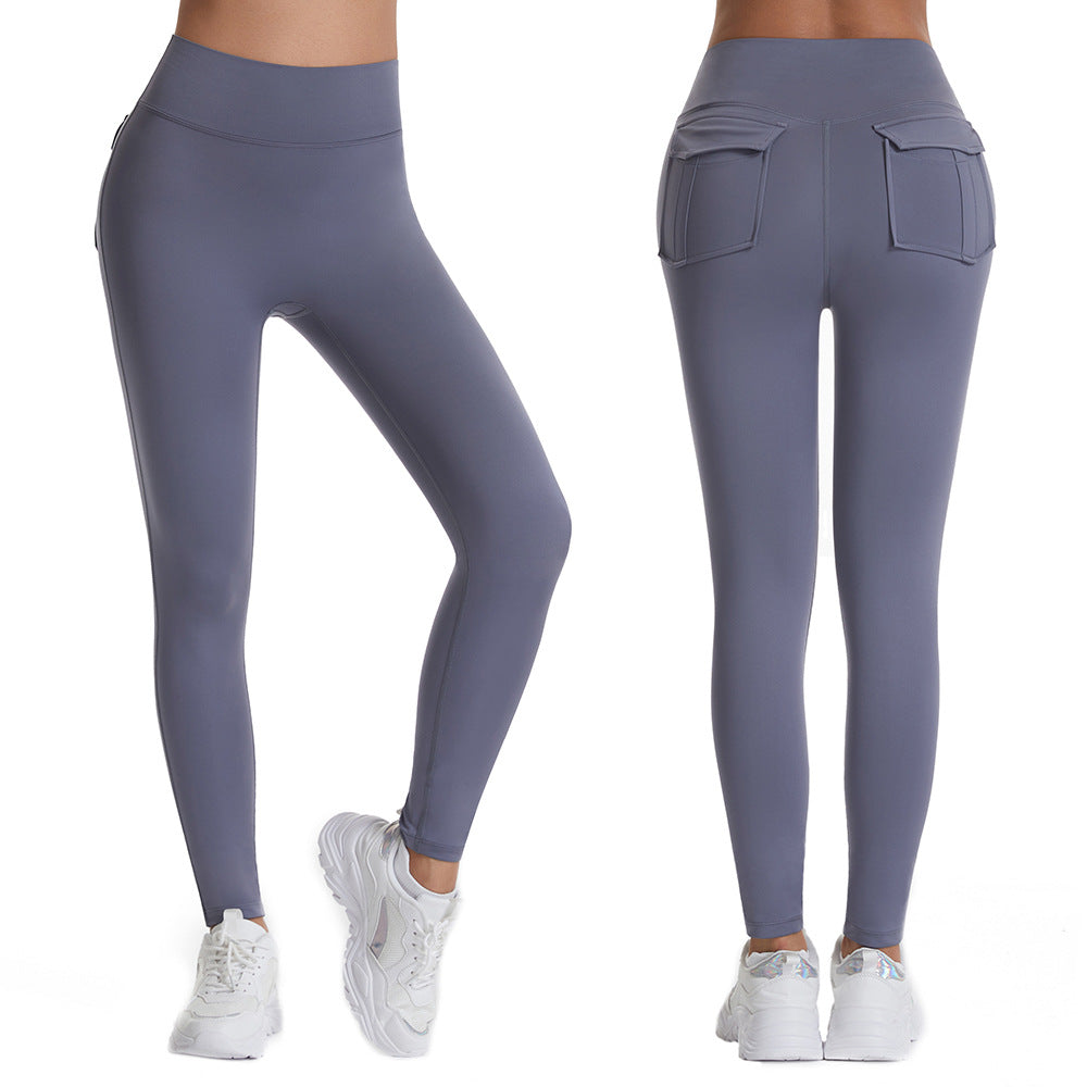 Yogahose, hohe Taille, Vlies-Fitnesshose, Doppeltaschen, schnelltrocknend, schmale Trainingshose