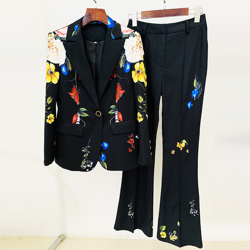 Star Gracefulable Digital Printing One Button sets Flared Pants sets