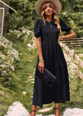 Lässiges Urlaubskleid, kurzärmelig, A-Linien-Kleid, Station