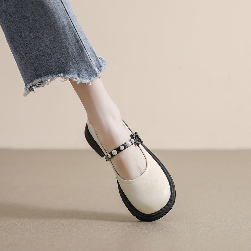Escarpins souples à nœud et perles de style français pour femmes