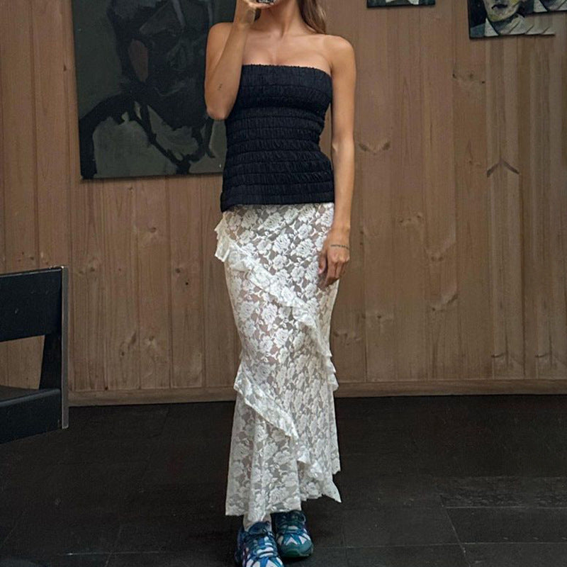 Design Spitzennähte Rock Durchsichtiges Kleid