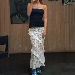 Design Spitzennähte Rock Durchsichtiges Kleid