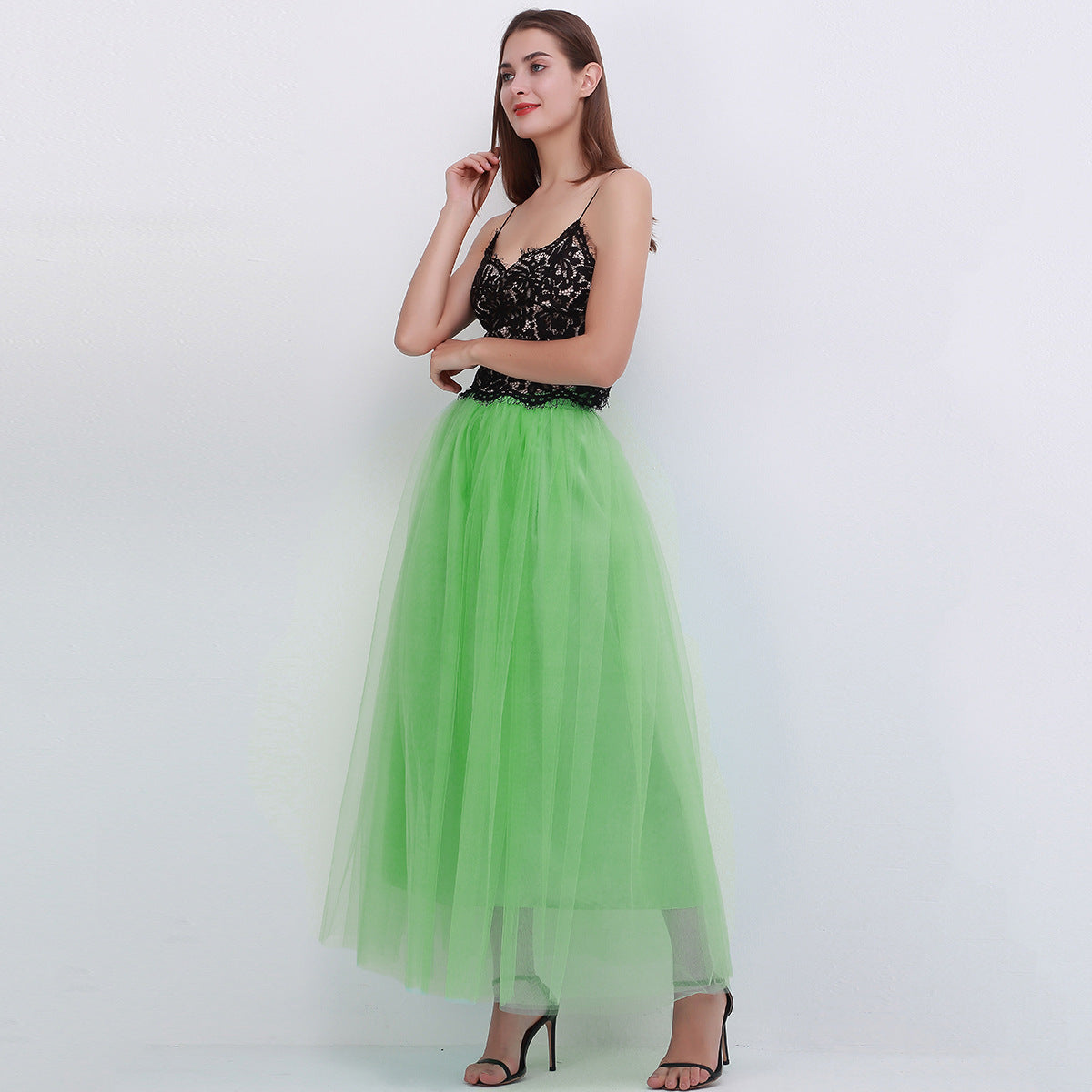 4 Layers 100 Mesh Half-Length Long Skirt Tulle Skirt Gauze Skirt