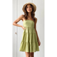 Sundress Sundress Solid Color Fresh Sweet Spaghetti Strap Short Dress