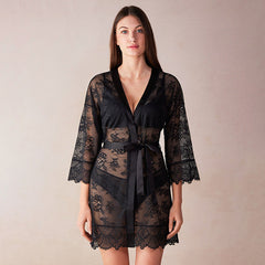 Cardigan Lace Robe Lace Three Quarter Sleeve Hollow Out Cutout out Homewear