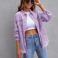 Multicolor MidLength Ripped Loose Denim Jacket Jacket