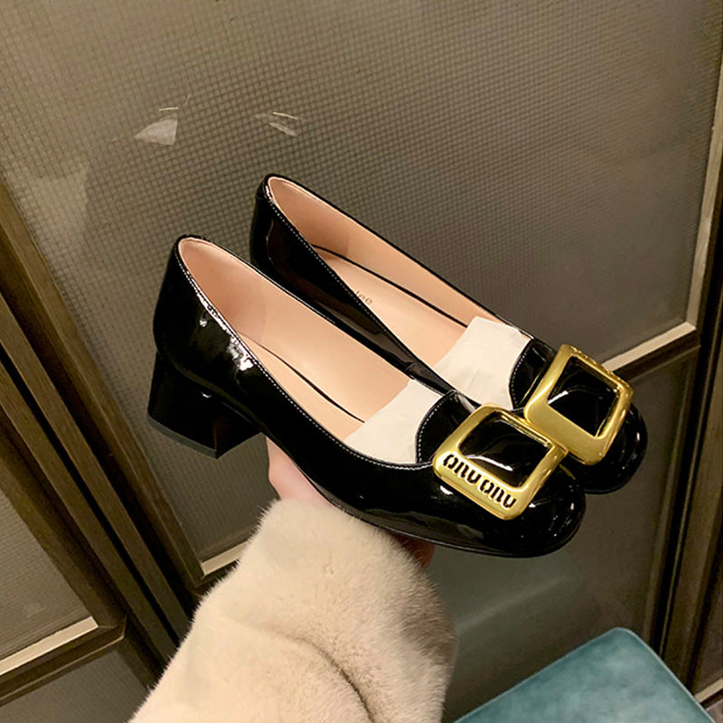 Women's Toe Metal Buckle Square Chunky Professional