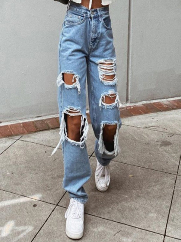 Jean large taille haute déchiré et fin Independent St