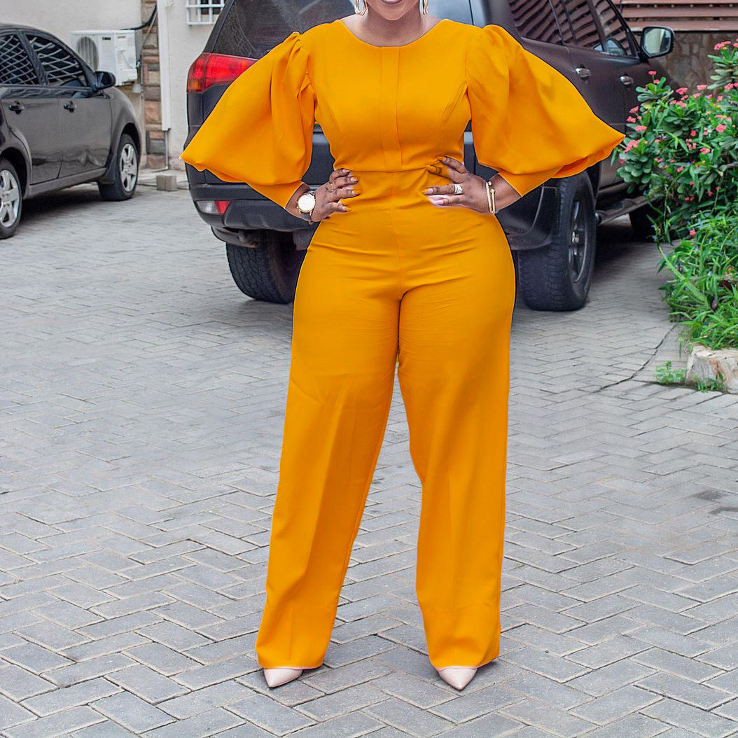 Office High Waist Straight Solid Color African Jumpsuit Mom Wear Plus Size