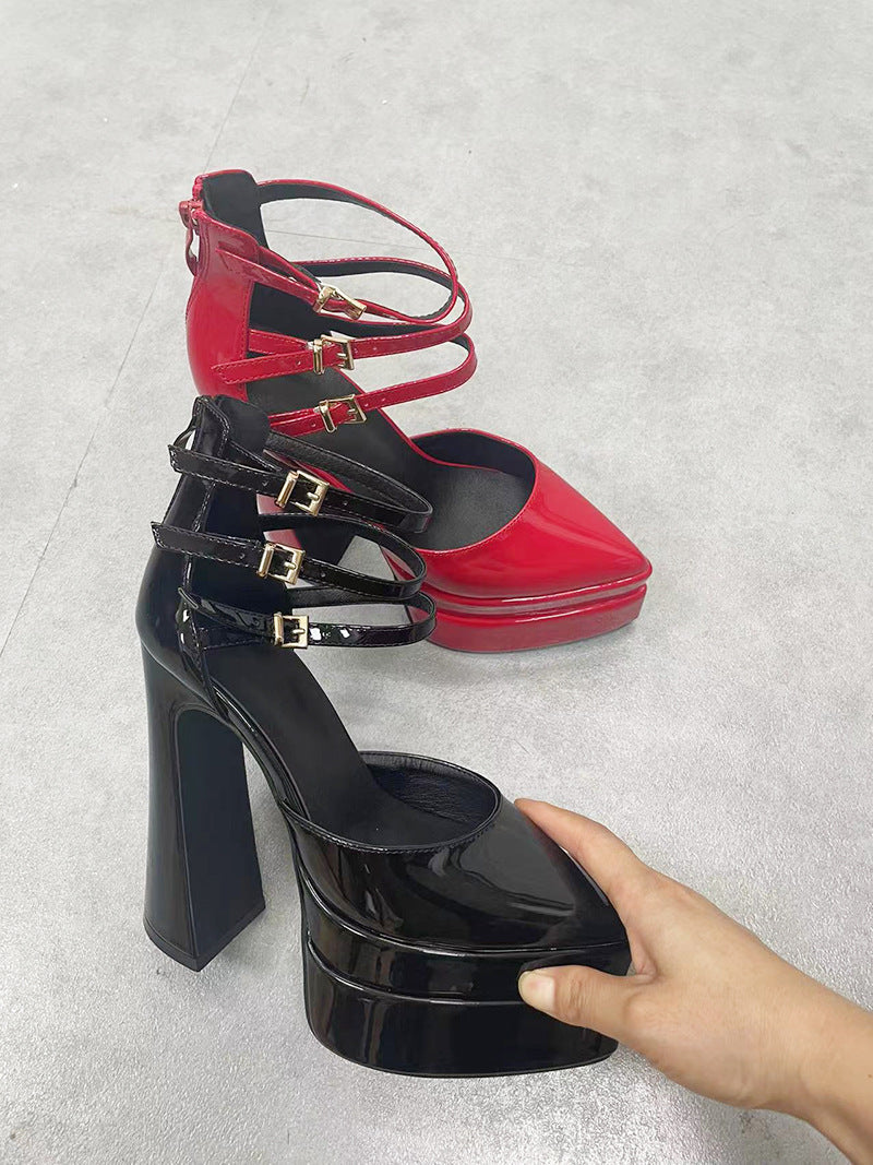 Buckled Chunky Hollowed Patent Super High