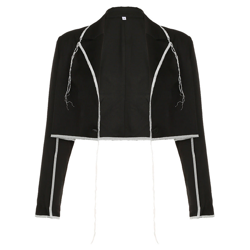 Frühe Punk-Kontrastfarbe Helle Linie Lose Revers Jacke Einzigartiger Langarmmantel
