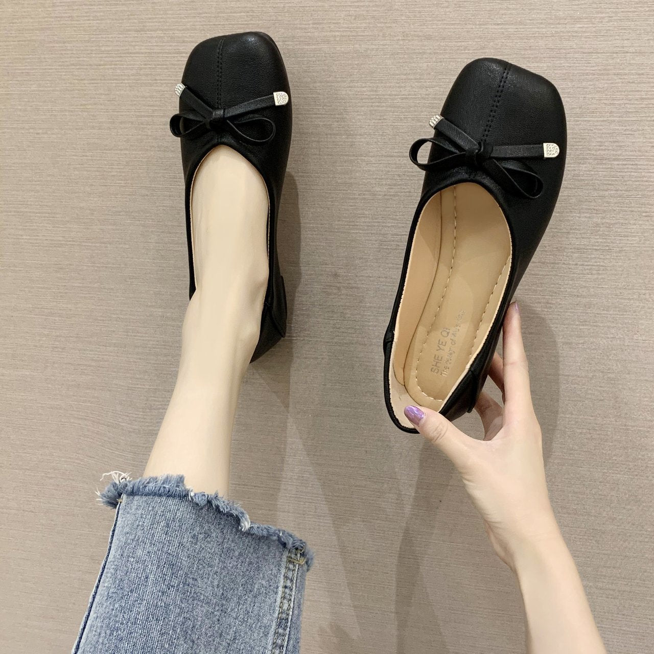 Women's Color Bow Flat Pumps Slip-on Low Loafers