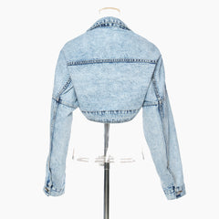 Personalized Cut off Shoulder Motorcycle Jacket Short Denim Coat Top