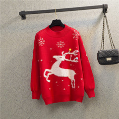 Christmas Year Red Elk round Neck Sweaters Loose Lazy All Matching Pullover Knitwear