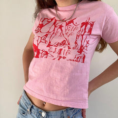 T shirt Casual Millennium Abstract Pattern Print Cropped Cropped T shirt