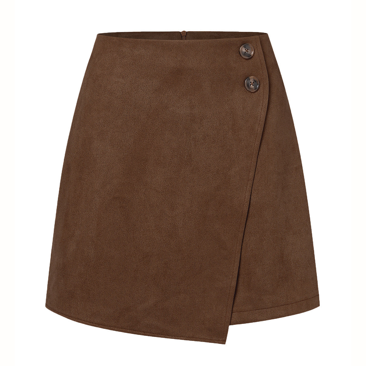 Wildleder Unregelmäßiger Asymmetrischer Rock Einfarbig Hohe Taille Reißverschluss Knopfrock