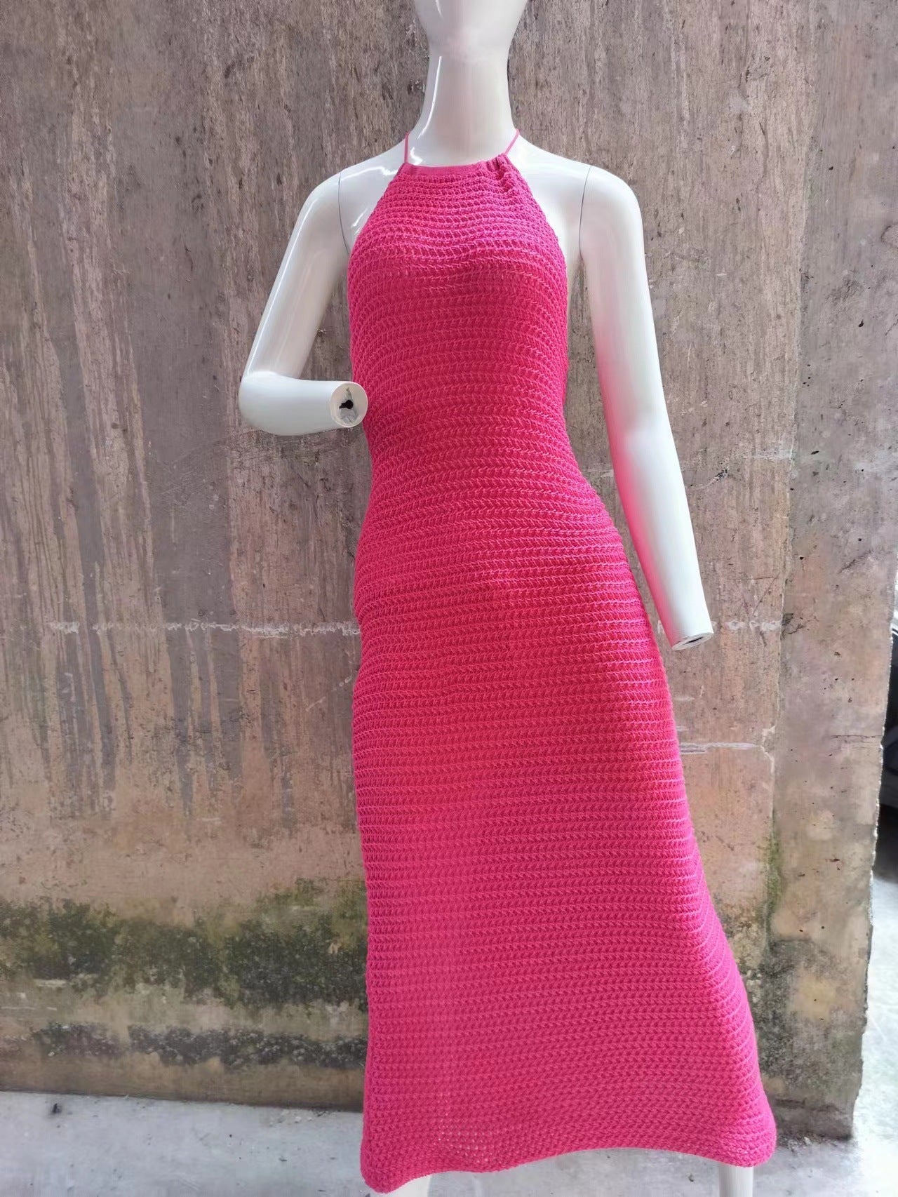 Neckholder-Maxikleid mit rückenfreiem Schnitt, ärmellos, Strandkleid im Bohemian-Stil, lang, mit Aussparungen