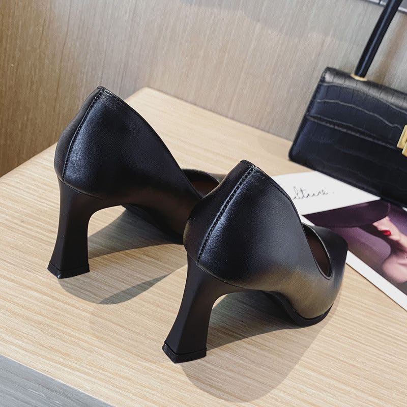 Women's High Black Square Toe Professional Chunky Heels
