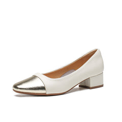 Women's Golden Toe Lambskin Chunky Pumps Mid