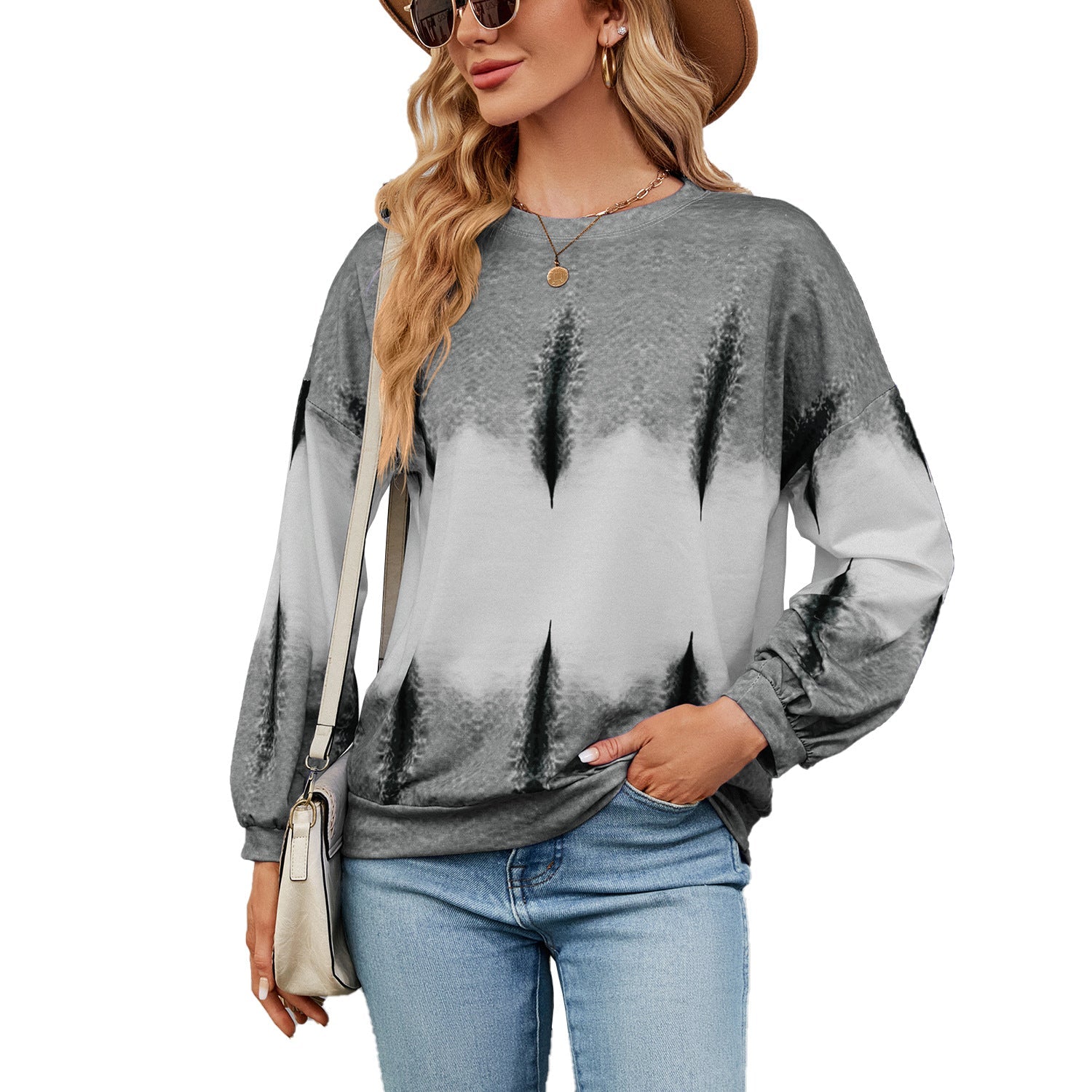 Tie-Dye Contrast Color round Neck Long Sleeve Loose Sweatshirt