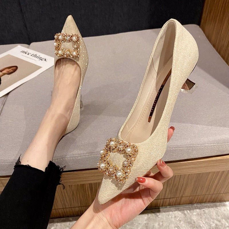 Escarpins d'été à talons hauts pour femmes, style mariage, champagne, style quotidien
