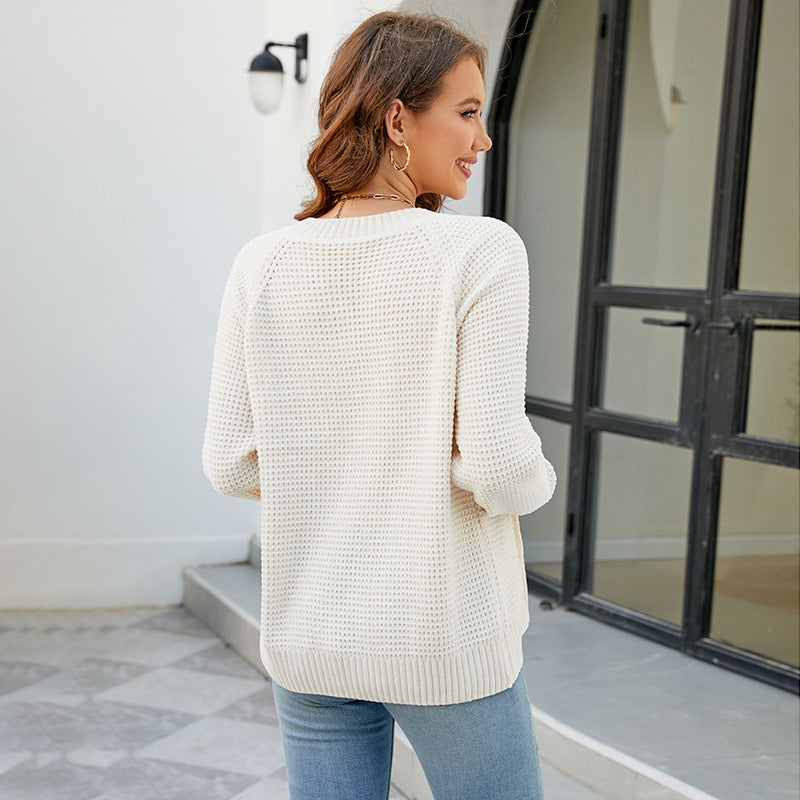 Sweater Cardigan Solid Color Zipped round Neck Sweater Coat