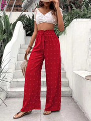 Pantalon décontracté en jacquard à taille haute, coupe ample et élastique, coupe ample, jambes larges