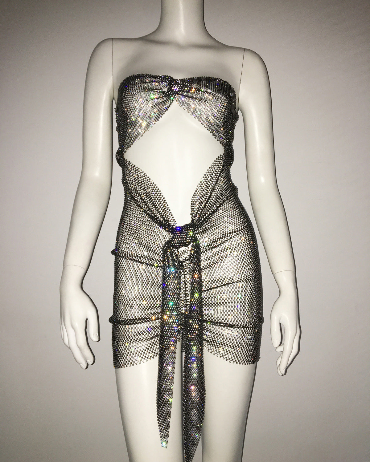 Dress Grid Rhinestone Fishnet Tight