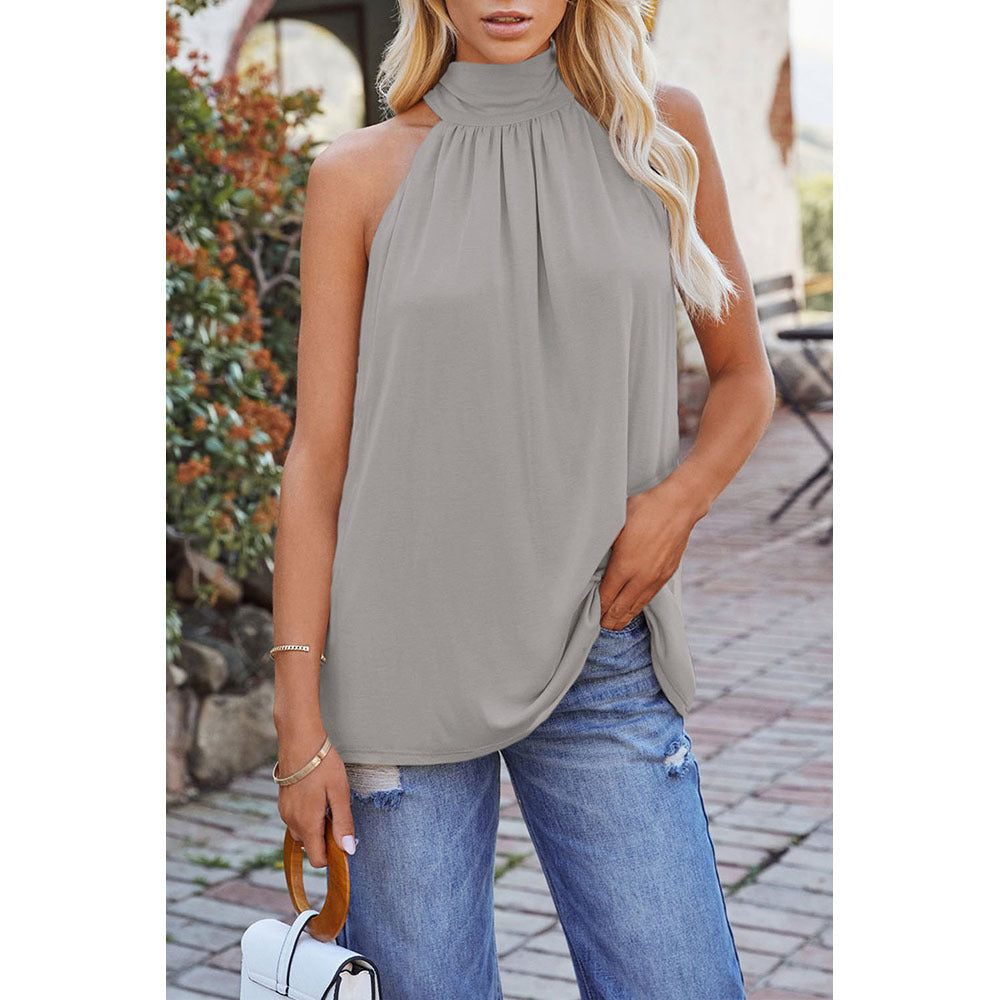 Solid Color Sleeveless Halter Top Casual Pullover Vest