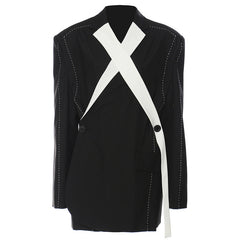 Oversize Black White Stitching Contrast Color Loose Thick Thread Blazer