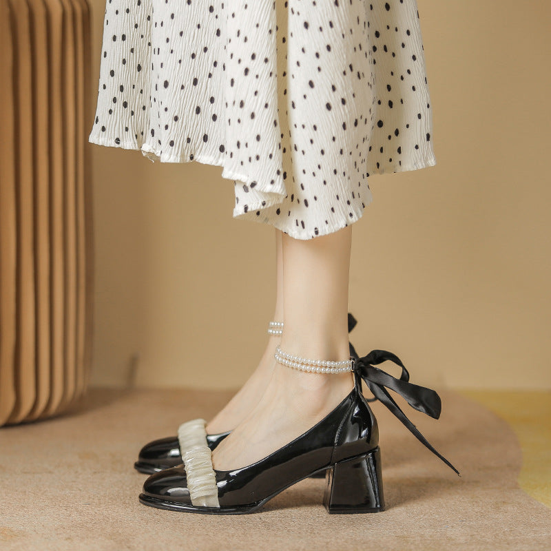 Women's Korean Patent Fairy Style Pumps Pearl