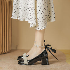 Women's Korean Patent Fairy Style Pumps Pearl
