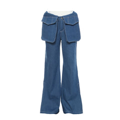 Detachable Pocket Personal Casual Mid Low Waist Straight Leg Pants Jeans