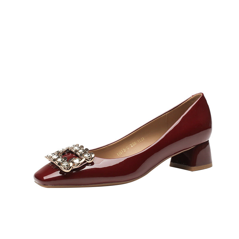 Damen Weiblich Square Toe Chunky Patent French