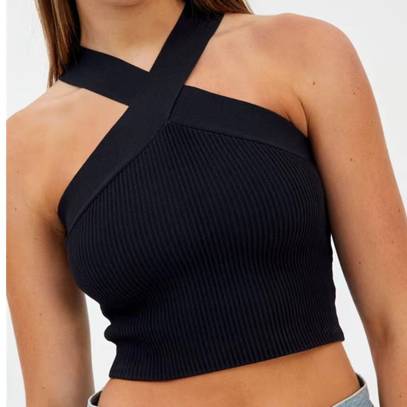Cross-Neckholder Gestrickte Kurze Oberbekleidung Sling Kleines Tank Top