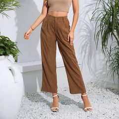 Simple High Waist Straight Corduroy Casual Pants