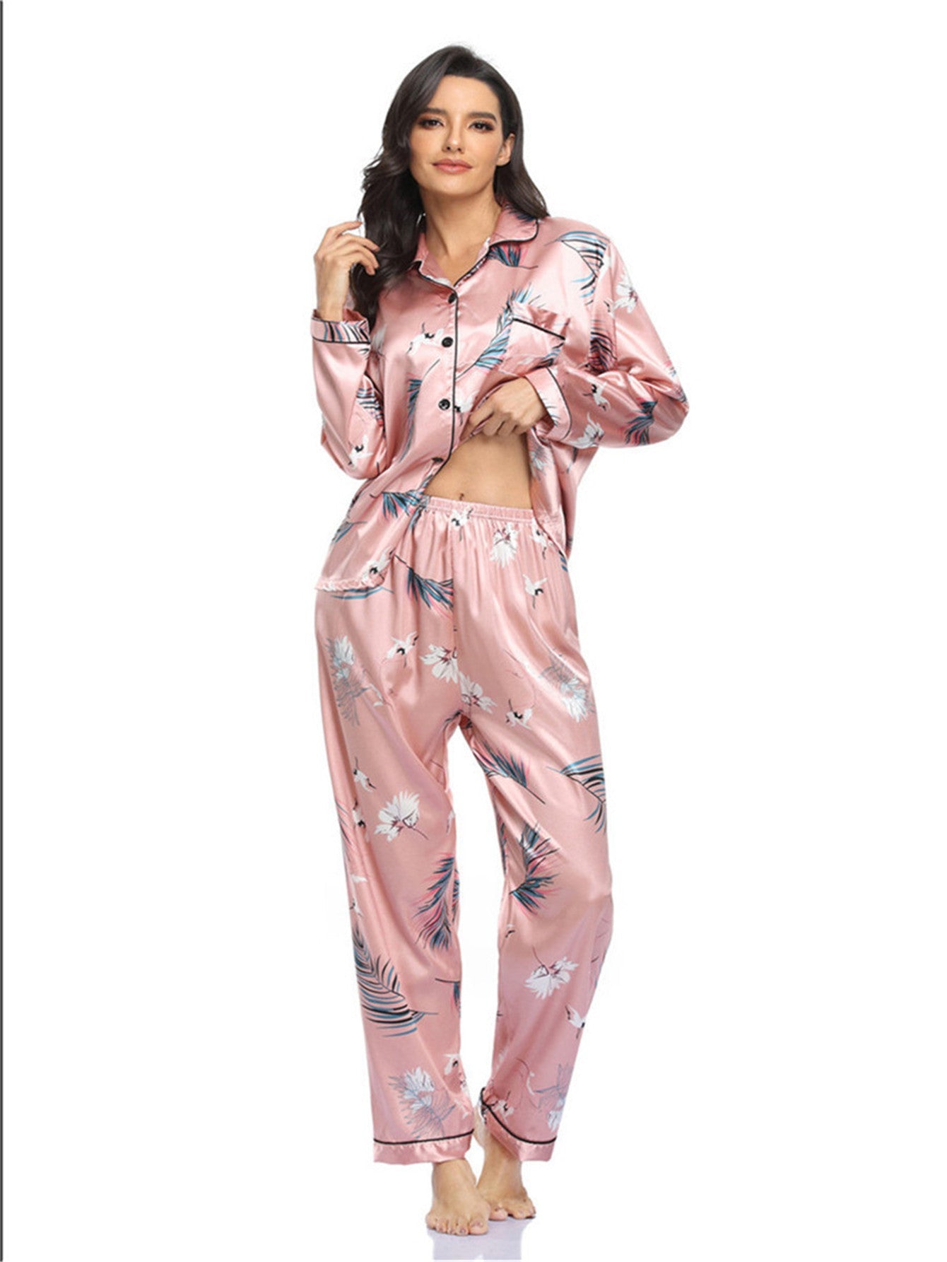 Home Wear Suit Pajamas Satin Cardigan Long Sleeve Long Sleeve Autumn