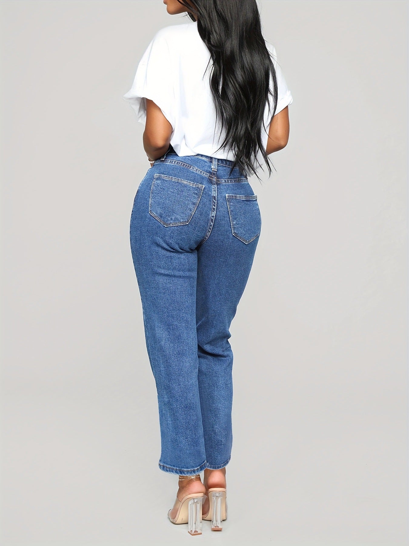 Pantalon personnalisé en denim fendu, pantalon droit