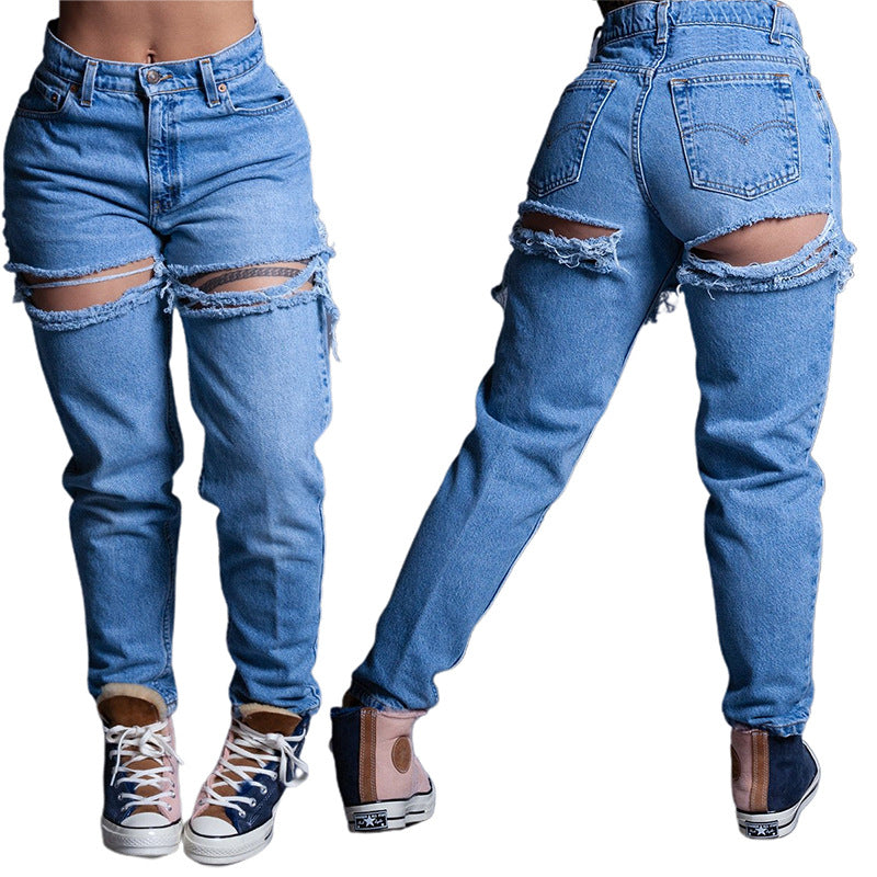 Zerrissene Jeans, verwaschene, hoch taillierte, lockere Jeans