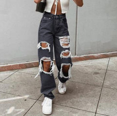 Jean large taille haute déchiré et fin Independent St