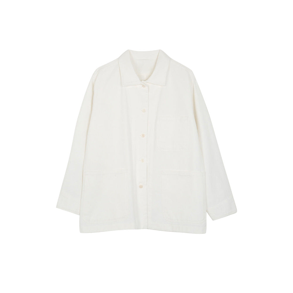 Chemise en sergé à col rabattu, manteau simple, mi-longue, en coton, niche décontractée, artistique, manches longues