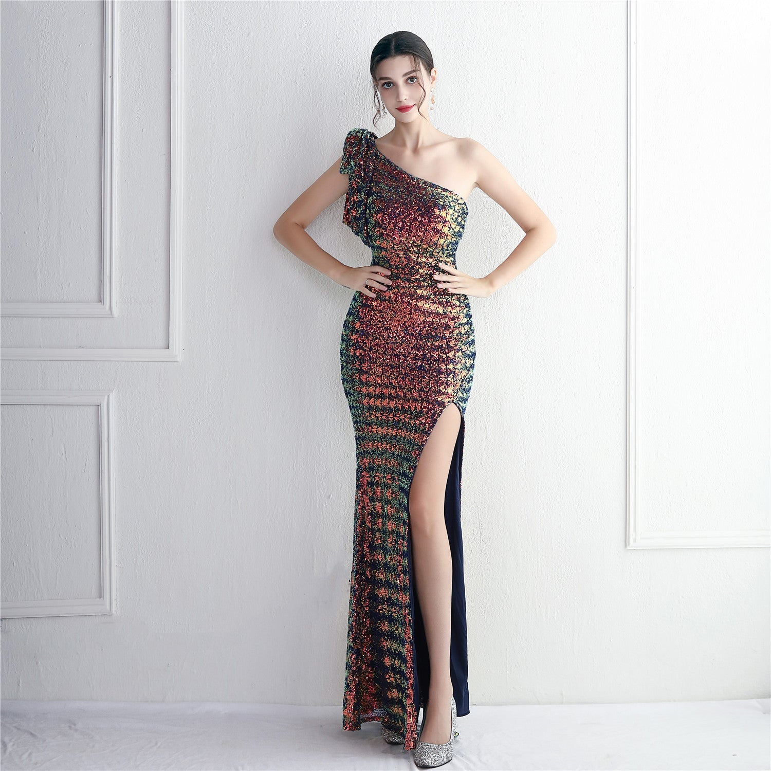 Craft Sequined Toast Long One Shoulder Appreciation Dinner Slim Fit Fishtail Wedding  Socialite