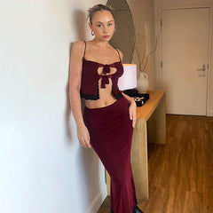 Strap Tube Top Two Piece Backless Skirt Set