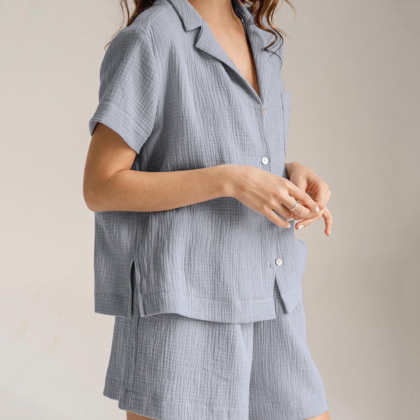Cotton Linen French Simplicity Sports Shirt Shorts Double Layer Gauze Pajamas Homewear