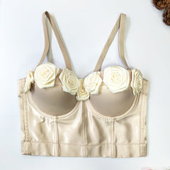 Niche Satin Floral Spaghetti Straps Outerwear Underwear Free Short Boning Corset Boning Corset Top