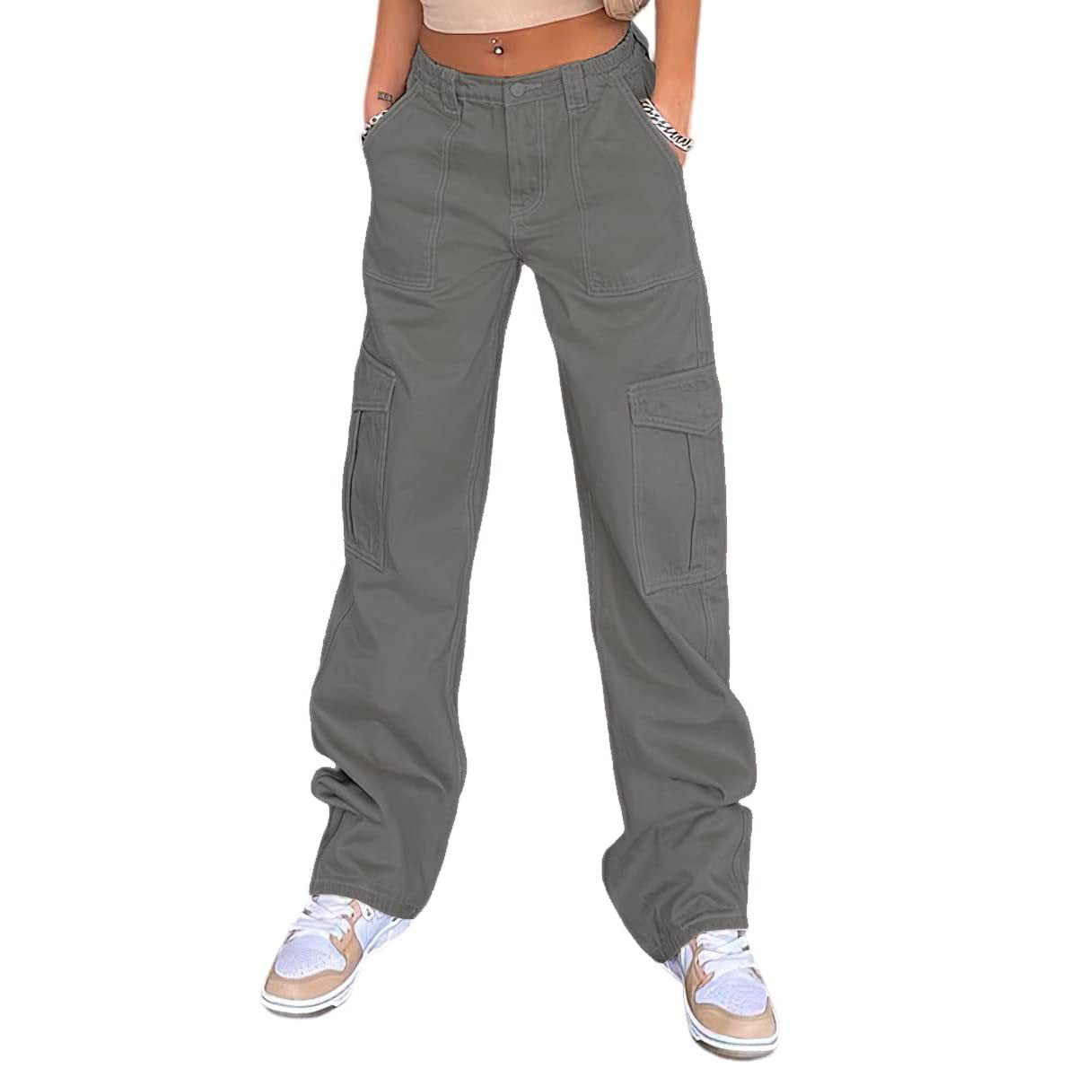 Schmale Cargohose mit hoher Taille und mehreren Taschen