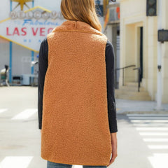 All Match Plush Stitching Cardigan Sleeveless Coat Vest